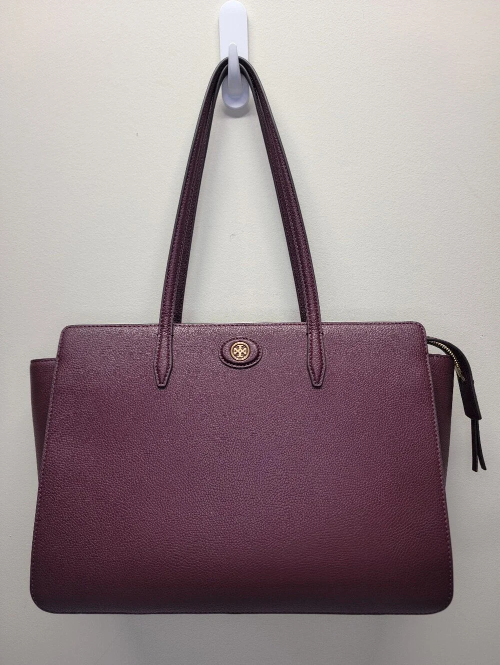 Tory Burch Robinson Pebbled Leather Shoulder Tote Double Strap with Gold Logo